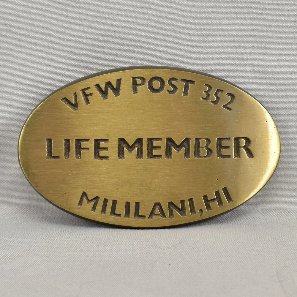 Belt Buckle Solid Bronze VFW Post 352 Life Member Mililani HI Hand Cast By Anade